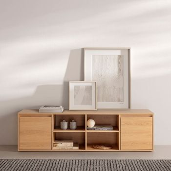 Mueble tv 2 puertas 4 huecos, color roble