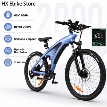 Bicicleta Eléctrica de Montaña HX Q5 para Adultos, Motor de 250W, Sensor de Torque, 85Nm, Batería Extraíble de 48V 20Ah, 25KMH, 27.5x2.25 Pulgadas
