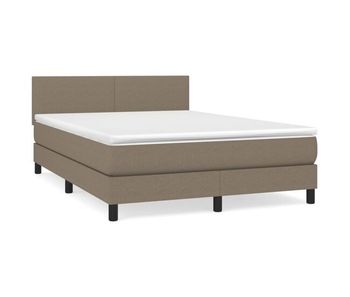 Cama box spring con colchón tela gris taupe 140x190 cm diseño plano