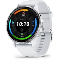 garmin venu 3 reloj smartwatch 45mm bisel acero inoxidable con caja y correa de silicona blanca