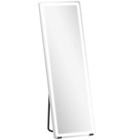 homcom espejo de pie cuerpo entero con luces 150x50 cm sin marco 3 temperaturas de color brillo ajustable transparente