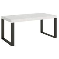 mesa extensible moderna tiroz de 6 a 14 plazas l 180 a 284 cm blanca con patas de metal antracita