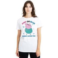 dessins animes camiseta pink or blue daddy pig loves you para mujer