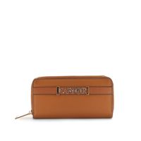 cartera grande con doble cremallera y efecto piel granulada tan