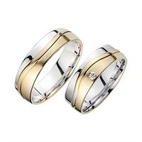alianzas oro amarillo y blanco con diamante ancho 6 mm