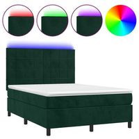 cama box spring colchon y led terciopelo verde oscuro 140x190cm