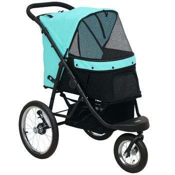PawHut Carrito para perros, cochecito para mascotas para perros y gatos pequeños, con cesta de almacenamiento, diseño plegable de un solo clic, turquesa