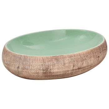 Lavabo De Baño Moderno | Lavabo Sobre Encimera Ovalado Cerámica Verde Marrón 59x40x15 Cm