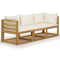 sofa jardin 3 plazas con cojin madera maciza acacia color crema vidaxl