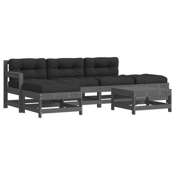 Juego De Muebles De Jardín 6 Piezas Y Cojines Madera Maciza Gris