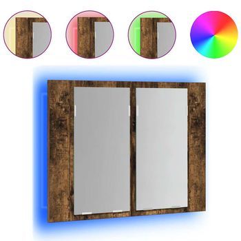 Armario Con Espejo Led Madera Roble Ahumado 60x12x45 Cm Vidaxl