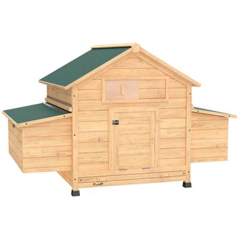 PawHut Gallinero de Madera para Exterior con 2 Nidos Bandeja Extraíble Perchas Techo Impermeable 150x100x96,5 cm Amarillo