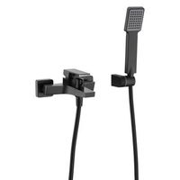mezclador banera-ducha negro gun metal en laton con tubo metalico y manija cuadrada