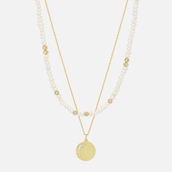 Estella Bartlett Moonz Glass Pearl Gold-Tone Double Chain Necklace