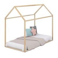 cama infantil tipo montessori casita madera natural para nino y nina 90 x 190 cm