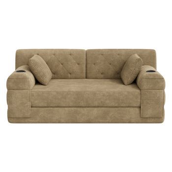 Sofá Cama 2 Plazas Terciopelo Acanalado Urban Meuble 168x80x81 Cm - Kaki Oscuro
