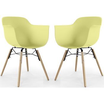 Silla De Comedor - Diseño Escandinavo - Patas De Madera - Pack De 2 - Nordika Amarillo Pas