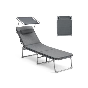 Tumbona Reclinable Plegable, Grigio Scuro / 53 X 193 X 29,5 cm