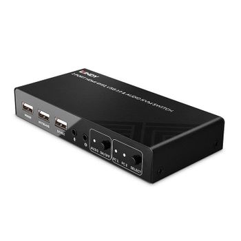 Interruptor KVM Lindy 2 Puertos HDMI 4K60 USB Audio Negro