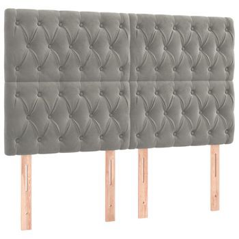 Cabecero Cama Mueble De Dormitorio Con Luces Led Terciopelo Claro 160 X 7 X 118/128 Cm Gris M02_0002620