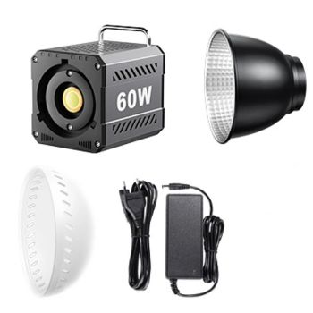 ZU60 60W COB Luz de Video Regulable 2700-7500K Luz LED Fotográfica Portátil para Estudio de Fotografía, Grabación de Cám
