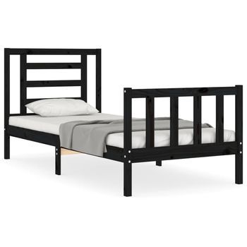 Estructura De Cama Individual Con Cabecero Madera Maciza Negro