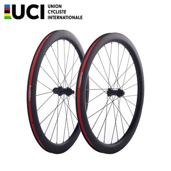 Juego de Ruedas de Carbono para Bicicleta de Carretera 700C, CSC 23/24/25mm, Llanta Interior Ancha, Eje de Bloqueo Central, Freno de Disco, con Gancho