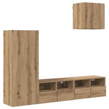 Unidades De Pared Para Tv 4 Uds | Mueble De Salón | Gabinete De Tv Roble Artesanal