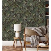 papel pintado vinilico ecologico hojas grandes monstera verde y marron - palm springs 679453 de gaulan - rollo de 10 m x 053 m