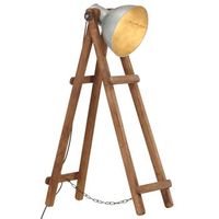 lampara de pie madera maciza de mango plateada e27 vidaxl