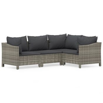 Conjunto De Muebles De Jardín 4 Uds | Mesa Y Sillas Y Cojines Ratán Sintético Gris