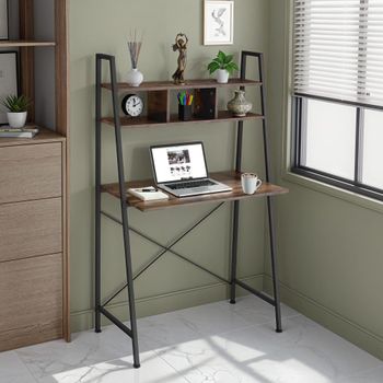 Escritorio industrial 3 compartimentos 85,5x46,5x140 cm madera oscura