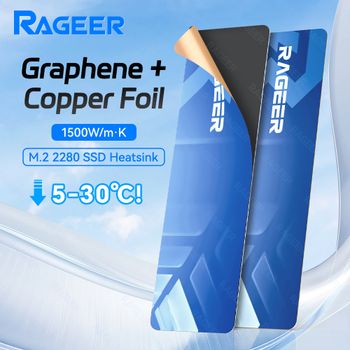 Disipador de calor RAGEER M.2 2280 SSD: grafeno + cobre con almohadilla térmica para refrigeración NVMe/SATA de alto rendimiento. Fácil instalación, paquete de 2/5