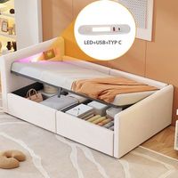 cama tapizada para nino 90x200 cm con iluminacion led luz nocturna y puerto usb estante espacio de almacenamiento hidraulico cama individual para nino y nina tejido terciopelo beige