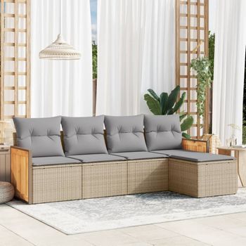 Conjunto De Sofás Jardín Con Cojines 5 Uds | Mueble Jardin Mesa Y Sillas Ratán Sintético Beige Cfw485509