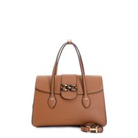 bolsa shopping con solapa aplicacion pinza pintada brown