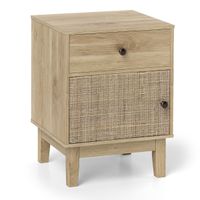 costway mesita de noche de ratan mesa lateral moderno con cajon y armario mesa boho con patas de madera solida para dormitorio