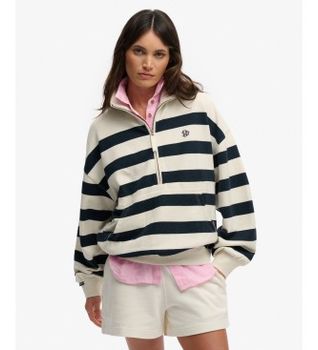 Superdry para mujer. W2012695A Sudadera Studios Stripe Half Zip marino (XS), Casual, Algodón, Manga larga