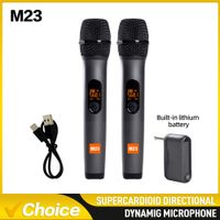 sistema con microfono inalambrico m23 uhf de 2 canales con receptor recargable microfono de mano inalambrico para karaoke iglesia fiesta dj