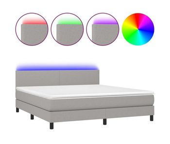 Cama box spring con colchón tela y led gris claro 160x200 cm diseño plano