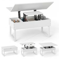 costway mesa de centro convertible 3 en 1 con tapa elevable y 3 compartimentos ocultos de madera para sala estar oficina blanco