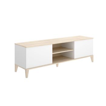 Mueble De Tv Boston 2 Puertas Con 2 Compartimentos Blanco/natural 48,1x150x40 Cm