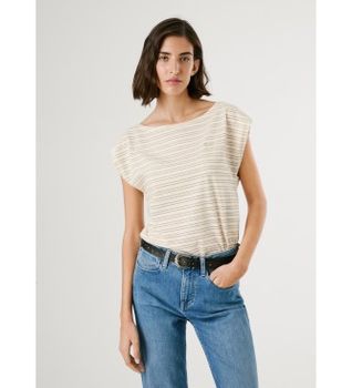 Pepe Jeans para mujer. PL506118 Camiseta Alex blanco roto (XL), Casual, Algodón, Manga corta