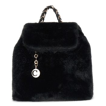 mochila suave con detalle de pelo y cadena. black