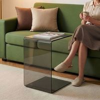 mesa auxiliar trolmapilu en forma de c vidrio templado 60x40x40 cm gris oscuro encasa