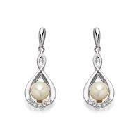 9ct White Gold Freshwater Pearl And Diamond Drop Earrings - EXCLUSIVE - G1821