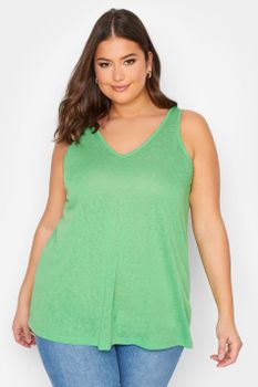 Yours Camiseta Sin Mangas Verde Efecto Lino, Mujer Curvy Y Tallas Grandes, Yours