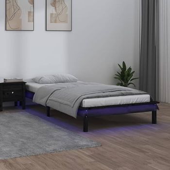 Estructura Cama Led Sin Colchón Madera Maciza Negro 100x200 Cm Vidaxl