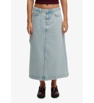 Superdry para mujer. W7210406A Falda Denim Cargo Maxi azul (S), Casual, Algodón