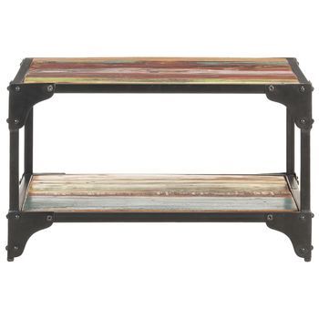 Mesa De Centro 60x60x35 Cm Madera Maciza Reciclada Con Acabado De Colores Mezclados Y Hierro Con Recubrimiento En Polvo Negro - Multicolor